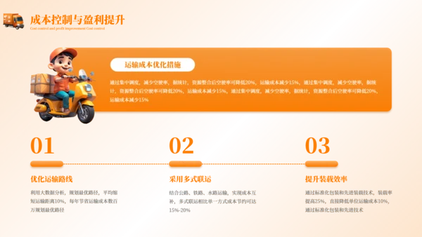 橙色3D立体卡通物流辅助行业营销策划方案PPT模板