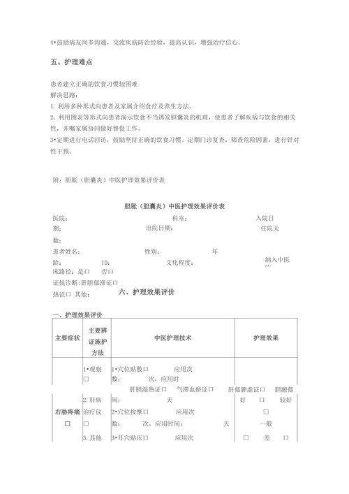 胆胀（胆囊炎）中医护理方案