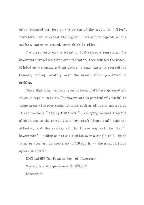 新概念英语第四册Lesson29：Thehovercraft