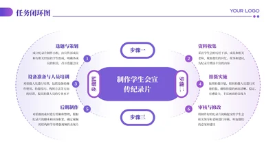 紫色商务风6项任务闭环PPT单页