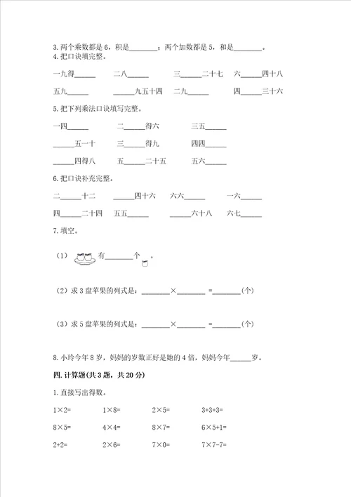 小学二年级数学知识点19的乘法专项练习题及完整答案