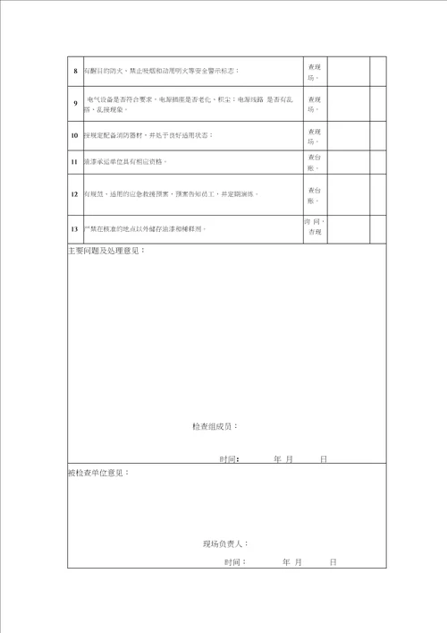 工贸行业企业安全生产检查表