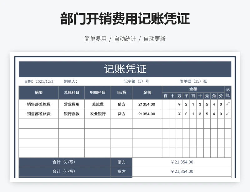 部门开销费用记账凭证