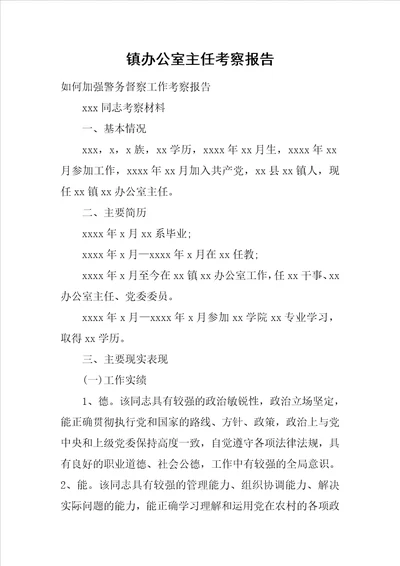 镇办公室主任考察报告