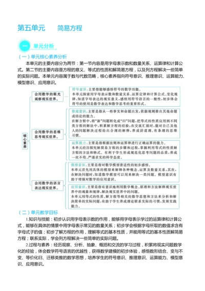 （大单元整体教学）第五单元 简易方程 单元分析（表格式）教学设计 人教版 五年级上册数学
