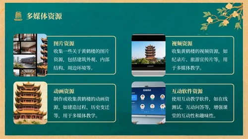 绿色中国风语文课件之黄鹤楼PPT模板