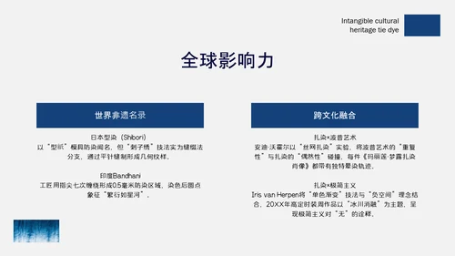 蓝色简约中国传统配色非物质文化遗产扎染介绍PPT模板