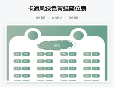 卡通风绿色青蛙座位表