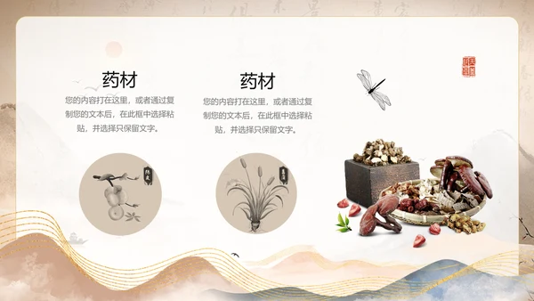 鎏金风中国风中医养生文化中医药材介绍PPT模板