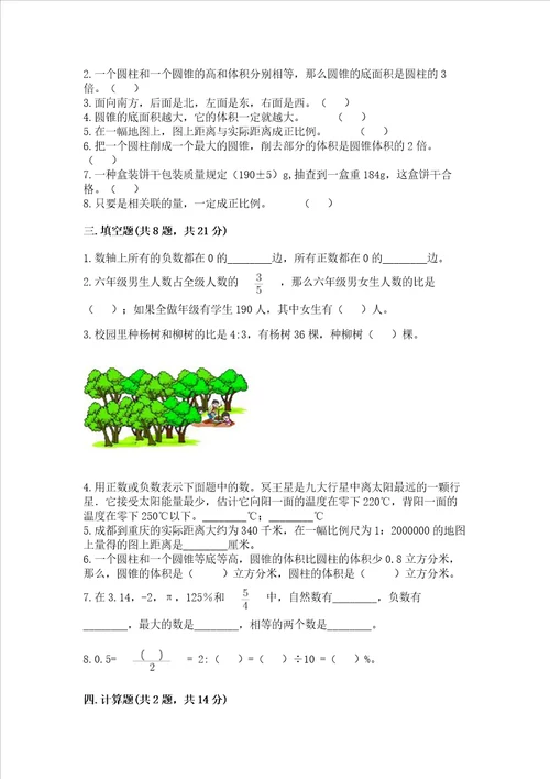 小学六年级下数学试卷精品有答案