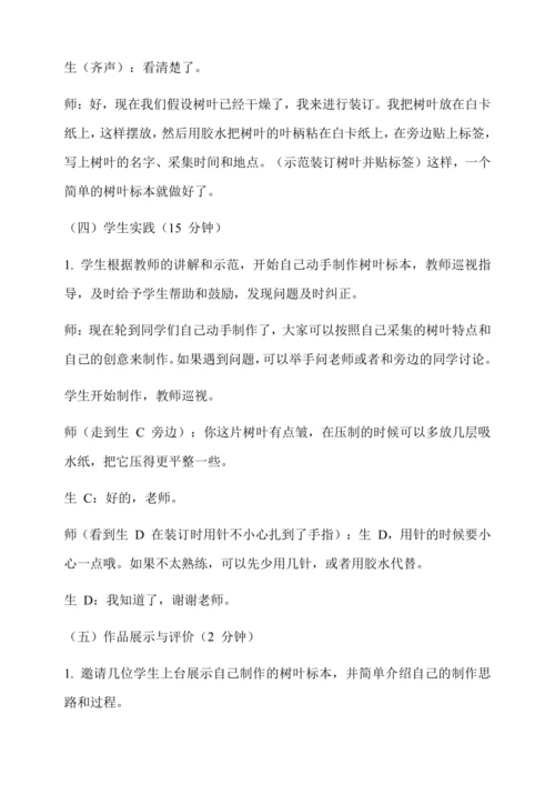 自制树叶标本 教学设计--人教版劳动四上