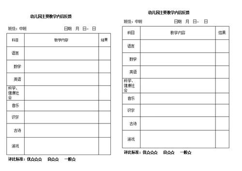 幼儿园教学反馈表