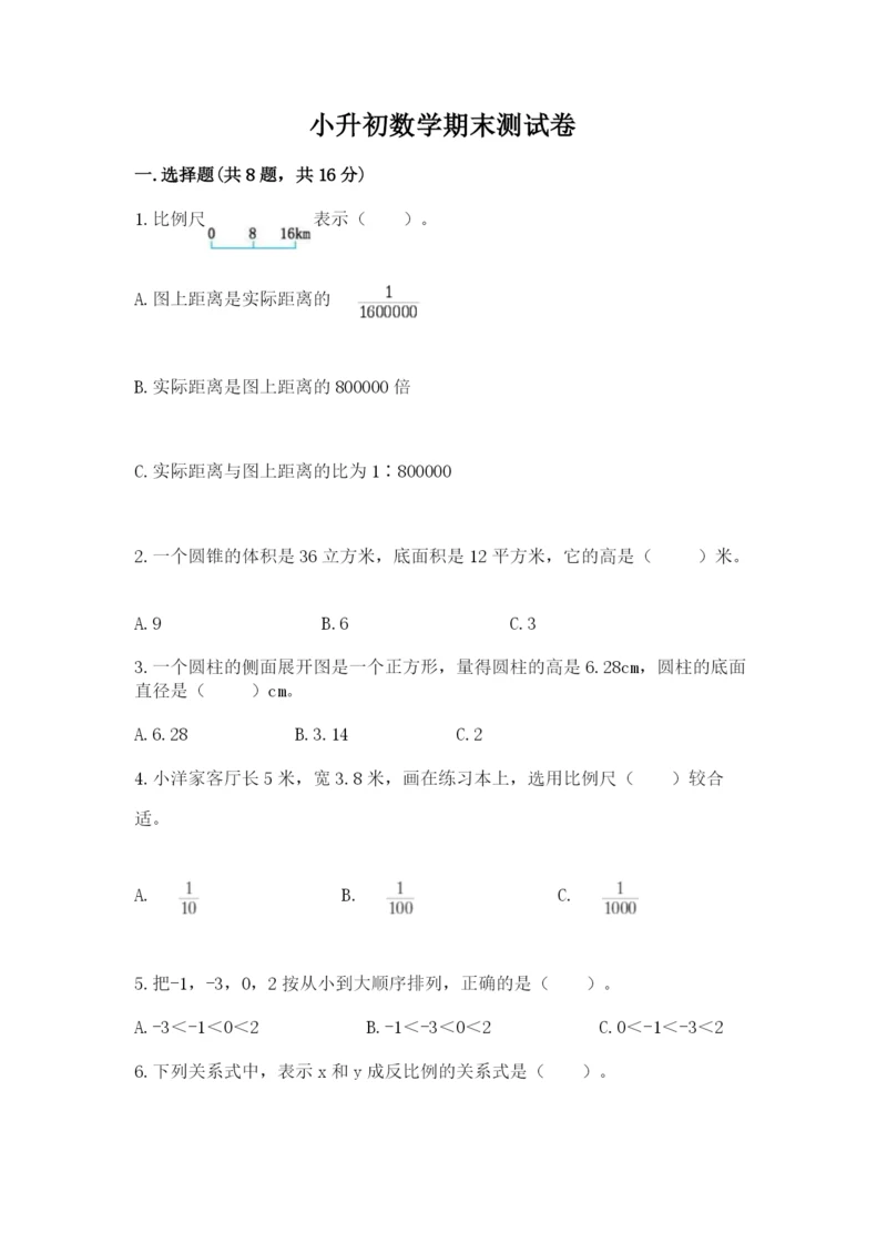 小升初数学期末测试卷新版.docx