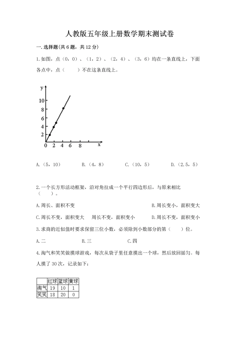 人教版五年级上册数学期末测试卷含答案ab卷.docx