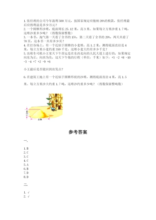 苏教版六年级数学小升初试卷附参考答案（实用）.docx