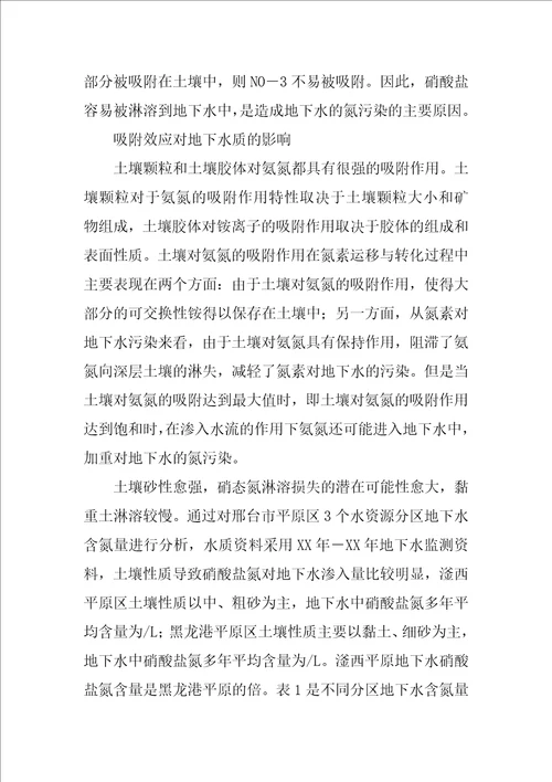 浅谈氮污染物在非饱和土壤中迁移过程对地下水水质影响分析