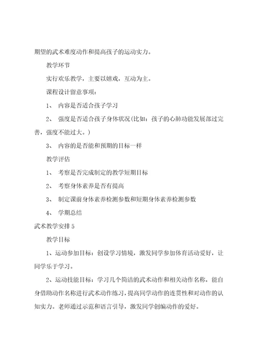 武术教学计划