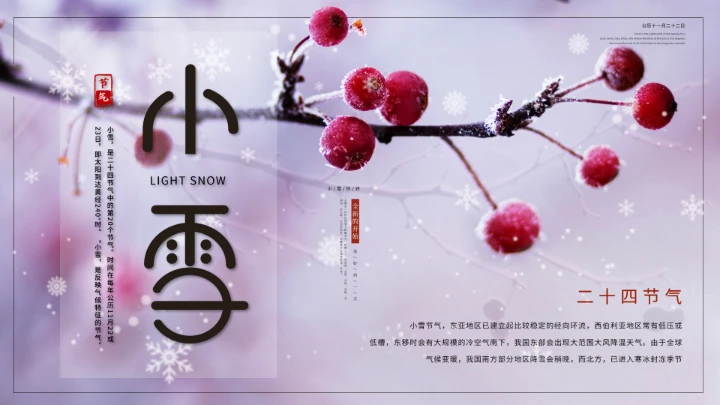 唯美简约小雪节气雪景二十四节气介绍PPT模板