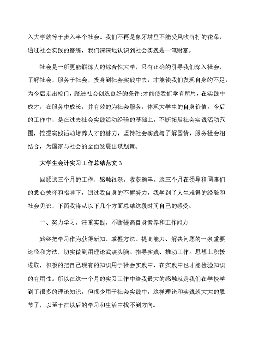 大学生会计实习工作总结范文