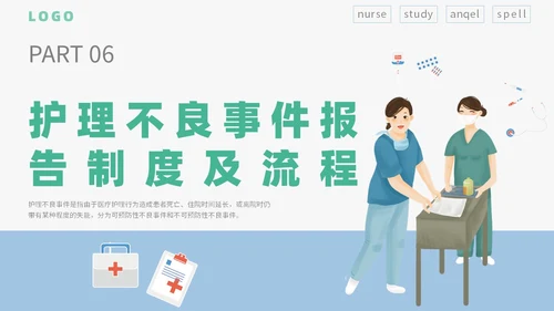 简约插画卡通医疗医院医生护士护理不良事件课件教学模板护理培训