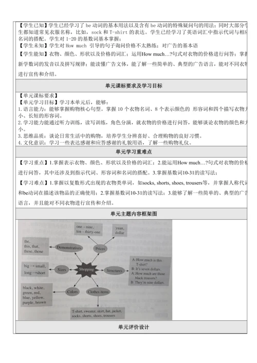 Unit 7 How much are these socks？单元整体教学分析