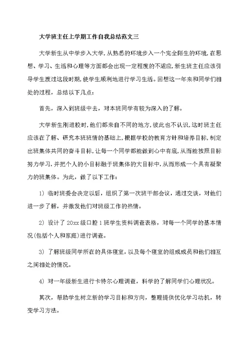 大学班主任上学期工作自我总结