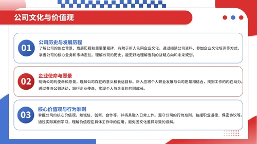 红蓝撞色插画风职场新人入职培训PPT模板