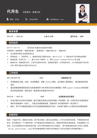 大气数据分析师个人简历模板word通用简历