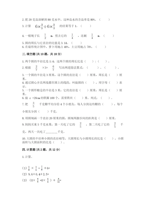 人教版六年级上册数学期末测试卷含完整答案【精品】.docx