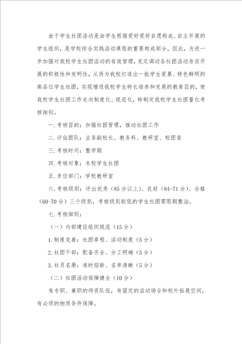 2022年中小学学校社团活动量化考评细则
