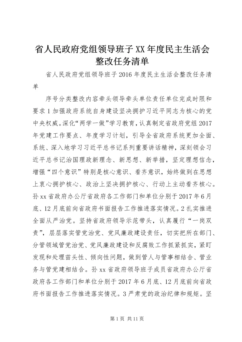 省人民政府党组领导班子XX年度民主生活会整改任务清单.docx