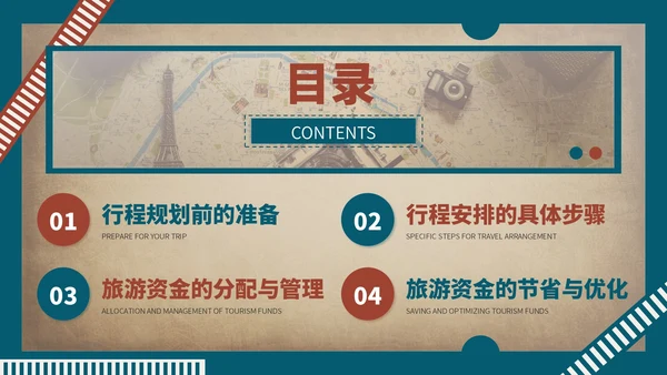 蓝红色复古风暑假旅游行程安排PPT模板