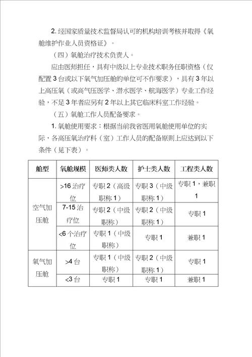 医疗机构医院医用高压氧治疗技术管理规范2019年版