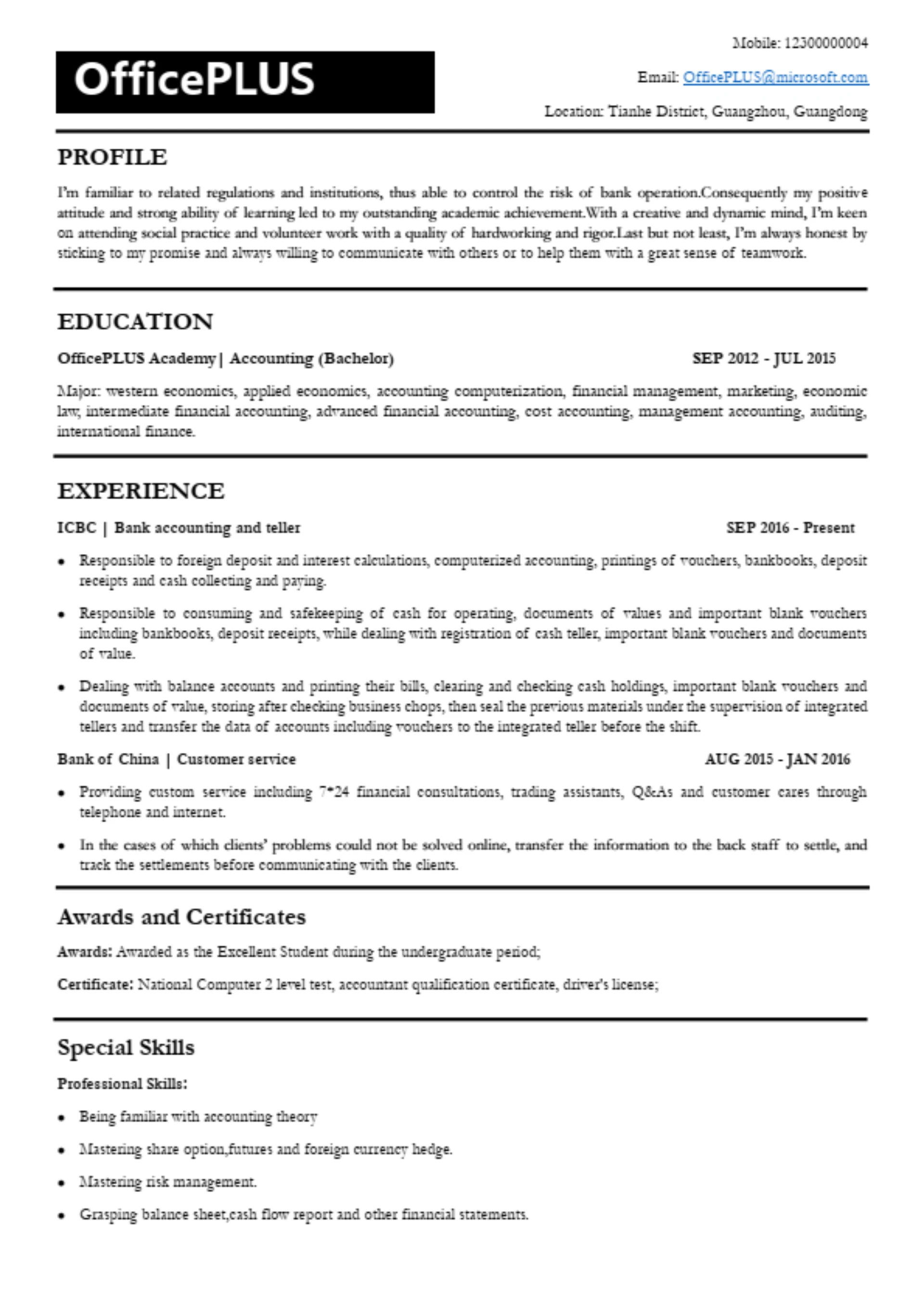 标准黑白英文简历