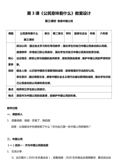 （核心素养目标）3.3 公民意味着什么  第三课时  教案设计