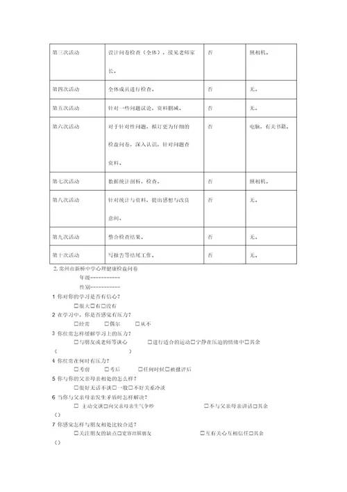 有关中学生心理健康调查分析结题报告