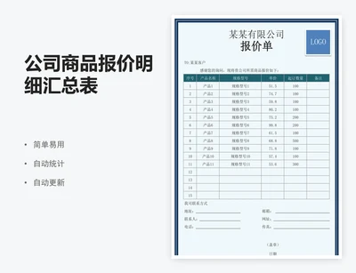 公司商品报价明细汇总表