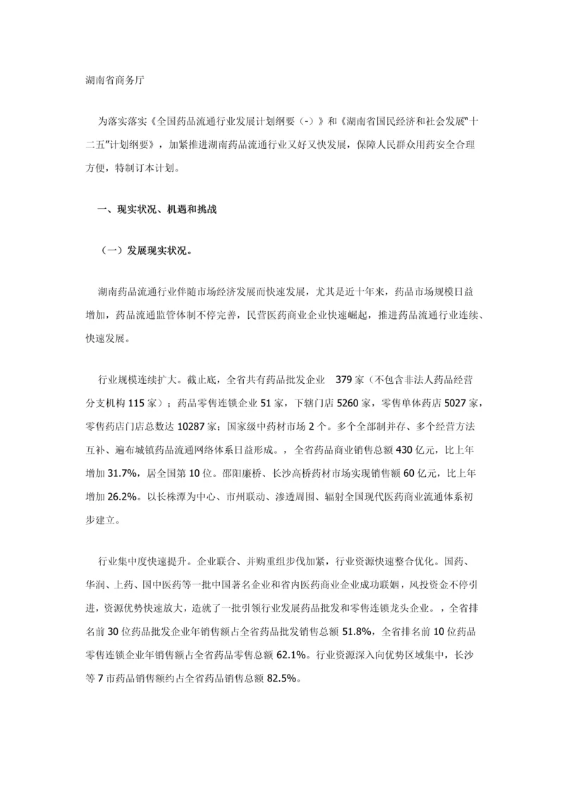 湖南省药品流通行业发展规划方案.docx