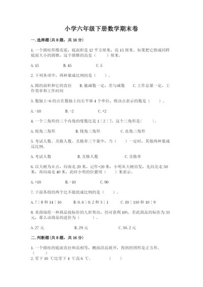小学六年级下册数学期末卷（名校卷）.docx