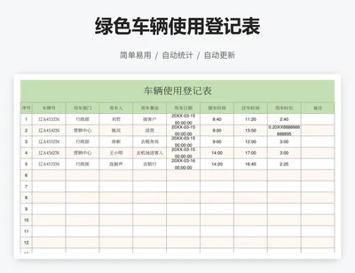 绿色车辆使用登记表