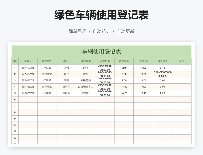 绿色车辆使用登记表