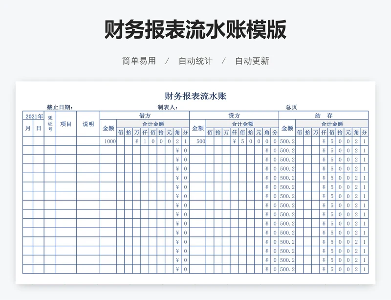 财务报表流水账模版