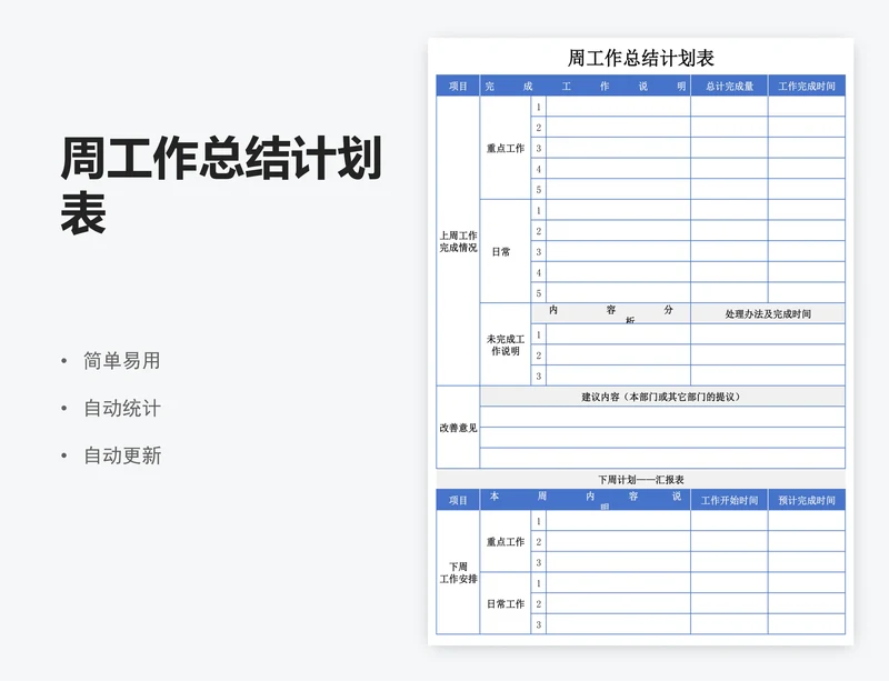 周工作总结计划表