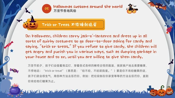 蓝白卡通儿童万圣节英文介绍PPT