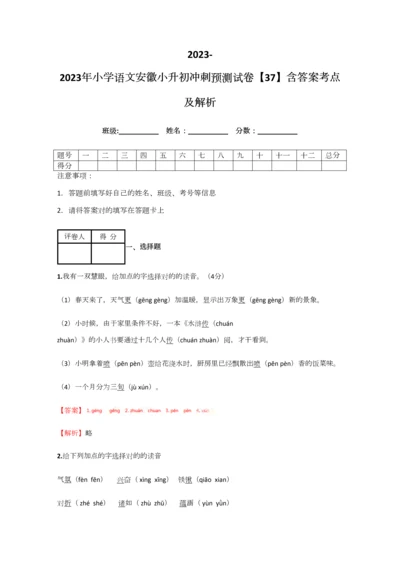 2023年小学语文安徽小升初冲刺预测试卷含答案考点及解析优质资料.docx