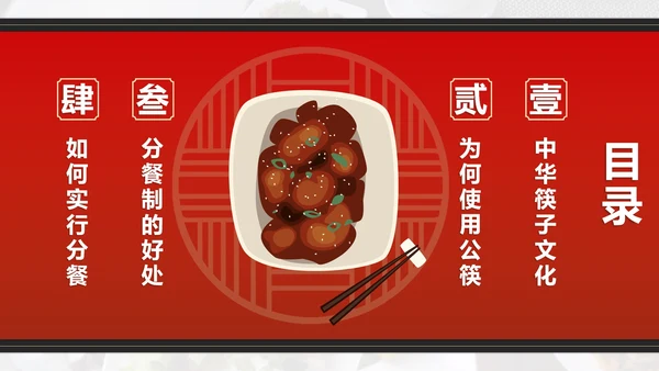 红色中国风文明用餐使用公筷带内容PPT模板
