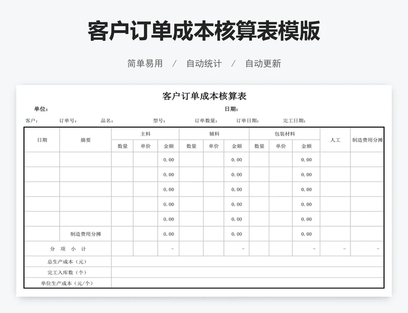 客户订单成本核算表模版