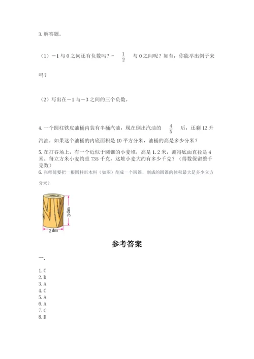 人教版数学小升初模拟试卷附完整答案（精选题）.docx