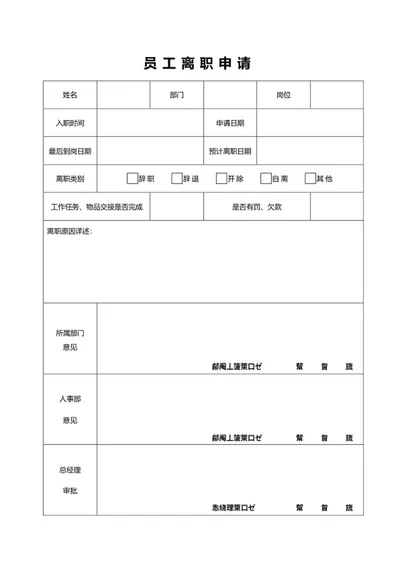 员工离职申请word模板