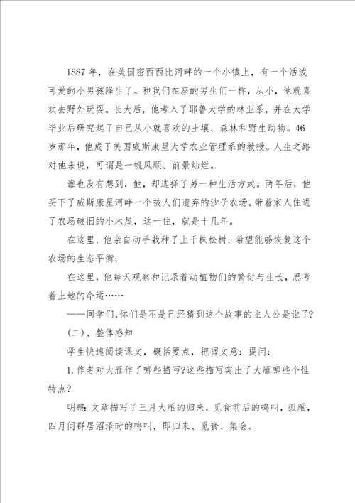 八年级语文大雁归来教案精选范文锦集汇总